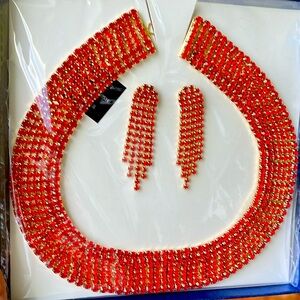 Red Austrian Crystal Necklace and Earring set